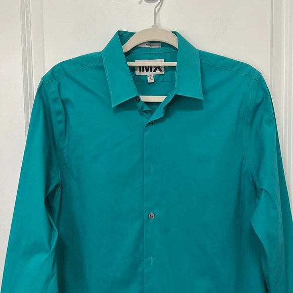 Express 1MX Men’s Fitted Long Sleeve Button Down Dress Shirt Teal size Medium - Picture 4 of 6